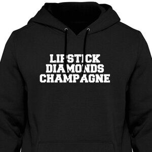 New Lipstick Diamonds Champagne Black Hoodie Fleece Sweatshirt